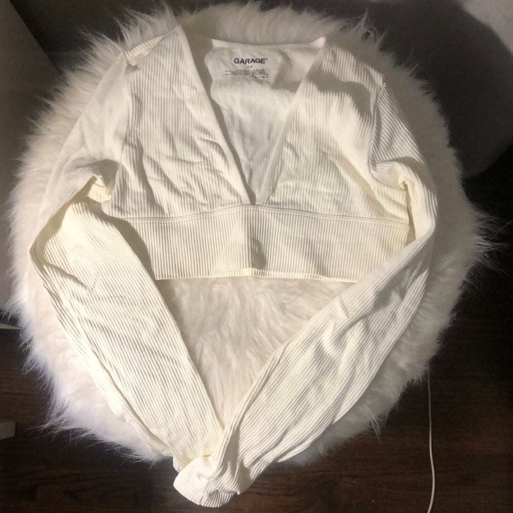 Garage Cream Ribbed Long Sleeve Crop Top